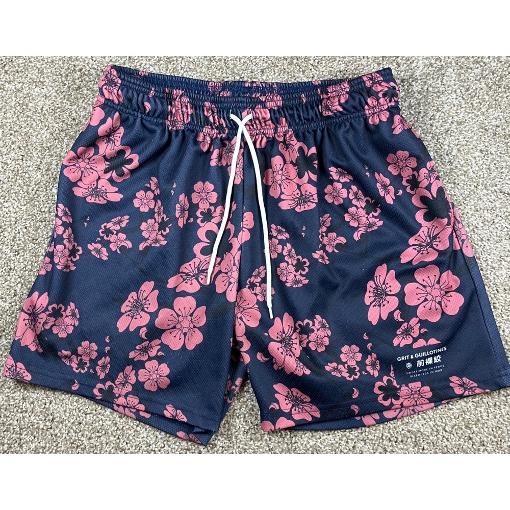 Few Will Hunt Mens Large Mesh Athletic Shorts Navy Blue Floral Pattern